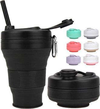 OEM Taza Plegable - Taza De Viaje De Silicona - Para Acampar Al Aire Libre - Tapa Sin Bpa - Capacidad De 600 Ml - Negra