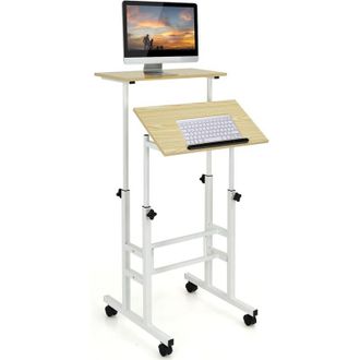 Costway Scrivania Mobile, Scrivania Regolabile in Altezza, Postazione di Lavoro con Ruote per Computer per Casa e Ufficio, Struttura in Acciaio