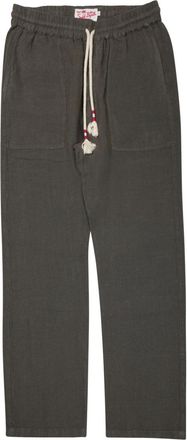 MC2 Saint Barth Relaxed Fit Green Linen Trousers With Adjustable Drawstring Waist