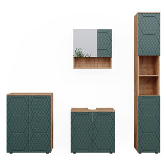 Vicco Conjunto De Muebles De Ba&ntilde;o Irma, Verde, 4 Piezas, Con Mueble Alto Y C&oacute;moda