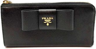 Prada Saffiano Black Saffiano Long Wallet (Bi-Fold) (Pre-Owned)