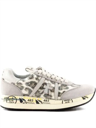 Premiata Womens Conny Sequin Leopard Platform Sneaker In Grey