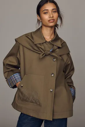 Damson Madder Jerry 100% Cotton Cropped Trench Coat Jacket