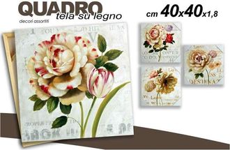 Trade Shop Trade Shop - Quadro Quadretto Fiori 40x40x1.8cm Tela Su Legno Deluxe Decori Assortiti 676819