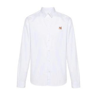 Maison Kitsun&eacute; Formal Shirts, male, White, Size: XL Fox Patch Cotton Shirt