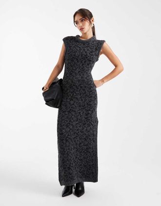 Asos Vestito lungo antracite con paillettes e scollo imbottito-Grigio