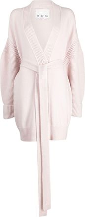 SA SU PHI tied-waist V-neck cardi-coat - women - Cashmere/Silk - 40 - Pink