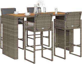 vidaXL Set Bar Jard&iacute;n Cno Cojines 5 Pzas Rat&aacute;n Sint&eacute;tico Acacia Gris Vidaxl