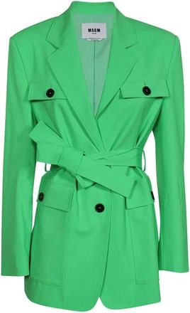 Msgm Msgm, Jassen, Dames, Groen, M, Wol, Wollen Reverskraagjas met Zakken