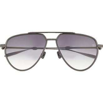 Valentino V-Stud II 59mm Aviator Sunglasses in Black Black Grey at Nordstrom Rack