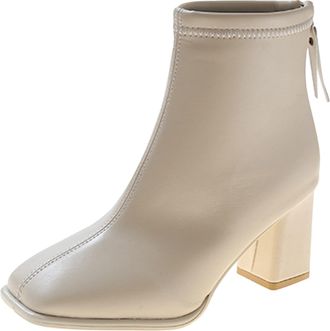 Generic Womens Autumn and Winter Fashion Square Toe Thick Heel Mid Heel Rear Zipper Barrel Short Boots Extra Wide Boots for Women Short (White, 5.5-5.5)
