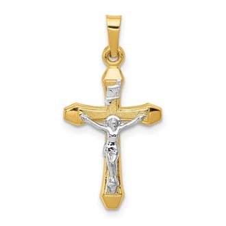 Diamond2Deal 14k Two-tone Gold INRI Hollow Crucifix Pendant
