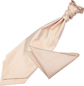 DQT Solid Check Plain Formal Wedding Scrunchie Cravat & Pocket Square Set for Men in Champagne