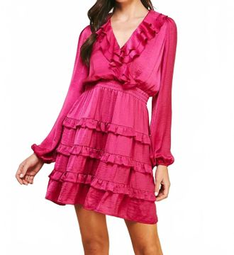 Pinch Design Satin Tiered Mini Dress In Fuchsia