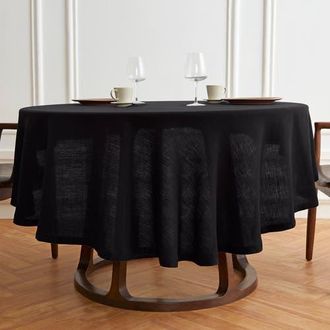 Solino Home Linen Round Tablecloth - Sonoma in Black at Nordstrom, Size Medium