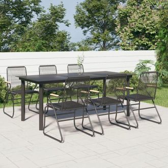 vidaXL Juego De Comedor Para Jard&iacute;n 7 Piezas Rat&aacute;n Pvc Negro Vidaxl