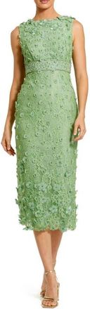 Mac Duggal Floral Appliqu&eacute; Lace Sleeveless Midi Dress in Sage at Nordstrom, Size 16