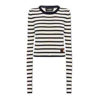 Dsquared2 Round-neck Knitwear, female, Black, Size: 2XS Wool Sweater With Striped Pattern
