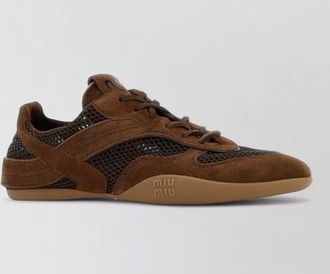 Miu Miu suede mesh sneakers featuring rubber sole