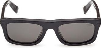 Ermenegildo Zegna 55mm Round Sunglasses in Black And Grey Marble /Smoke at Nordstrom