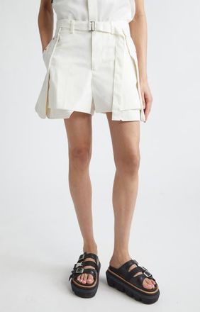sacai Hybrid Cotton Denim & Wool Shorts in Off White at Nordstrom, Size 2