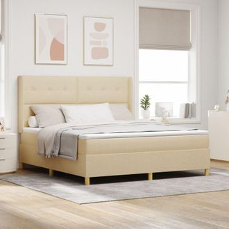 vidaXL Box Spring Bed with Mattress Cream 140 x 200 cm Fabric vidaXL