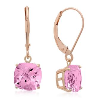 MAX + STONE Solid 10k Yellow or White Gold 8mm Cushion Cut Dangle Gemstone Earrings