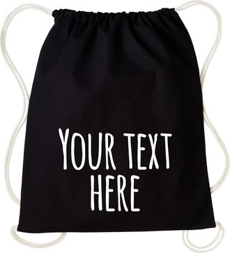 Generic Personalised RL300 Gymsac Bag Add Your Name/Text Unisex School/Gym/Sports Kit Drawstring Bag (BLACK)