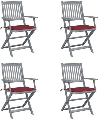 vidaXL Vidaxl - Sillas De Jard&iacute;n Plegables 4 Uds Cojines Madera Maciza Acacia