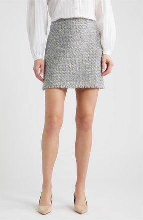 Boss Orange by Hugo Boss Vatoni Tweed Fringe Hem Miniskirt in Grey Multi at Nordstrom, Size 10