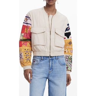 Desigual Mixed Media Jacket in Beige at Nordstrom Rack, Size Small