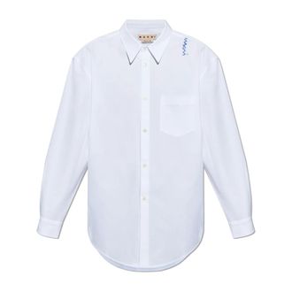 Marni Overhemden, Heren, Wit, M, Katoen, Overhemd met Stiksels