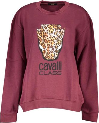 Cavalli Fleece Crew Neck Sweatshirt - Dames - Sweatshirts - Paars - S - Katoen - Hoodies & sweatvesten