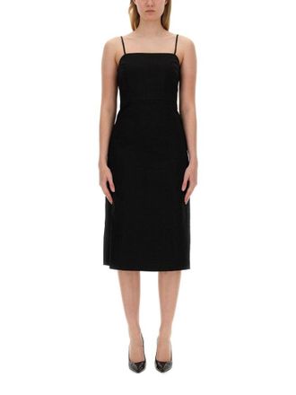 Theory Fitted Black Midi Dress With Spaghetti Straps