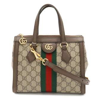 Gucci Beige Green Red Color Gg Supreme Leather Handbag Shoulder Bag Tote Bag (Pre-Owned)