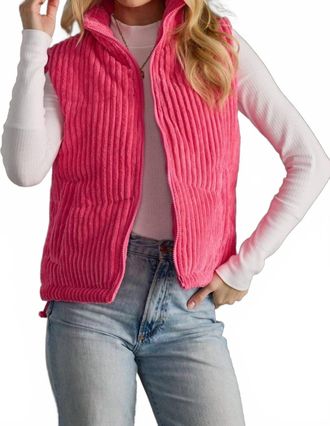 Panache Corduroy Puffer Vest - Plus In Pink