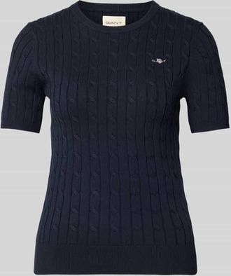 GANT Strickshirt mit Zopfmuster und Label-Stitching in Marine, Gr&ouml;&szlig;e XXL