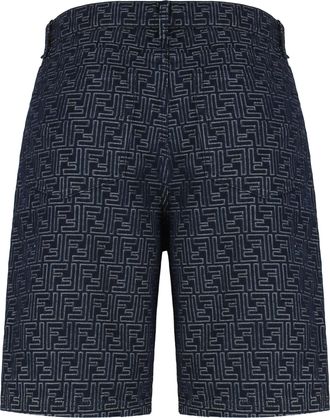 Fendi Mens Bermuda Shorts, Indigo Cotton