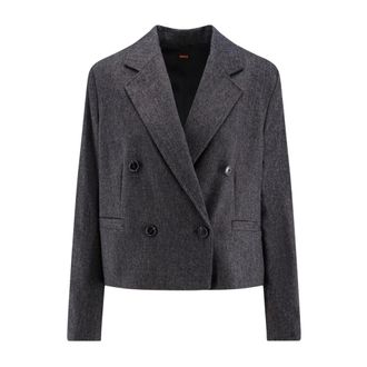 HUGO BOSS Jassen, Dames, Grijs, 2Xs, Wol, Dubbelrijige Blazer