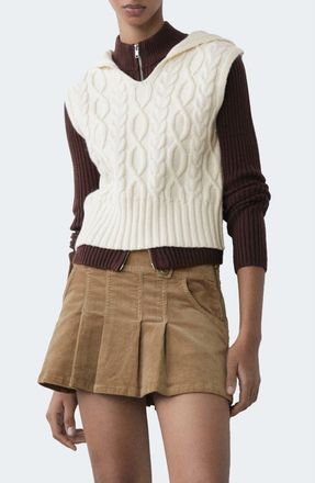 Mango Hooded Cable Vest in Ecru at Nordstrom, Size X-Small