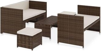 vidaXL Set Muebles De Jard&iacute;n 5 Piezas Y Cojines Rat&aacute;n Sint&eacute;tico Marr&oacute;n Vidaxl