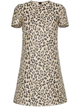 Valentino Garavani leopard brocade silk blend mini dress - Bruin