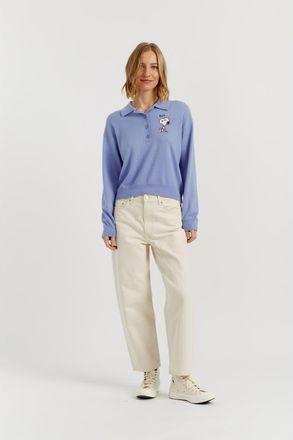 Chinti and Parker Wool-Cashmere Snoopy Polo Sweater in Baby Blue at Nordstrom, Size X-Small