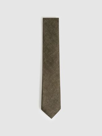 Reiss Olive Linen Textured Tie