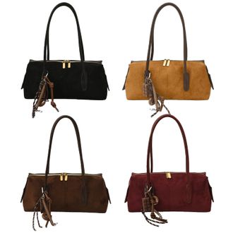 Generic PU Leather Armpit Bag Frosted Shoulder Bag with Pendant Tote Handbag (Black)