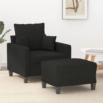 vidaXL Sill&oacute;n Con Taburete Tela Negro 60 Cm Vidaxl