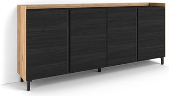 Skraut Home Skraut Home - Aparador Para Sal&oacute;n, Gran Capacidad De Almacenaje, 207x35x91cm, 4 Puertas, Dise&ntilde;o Industrial, Estilo Moderno, Negro Y Roble