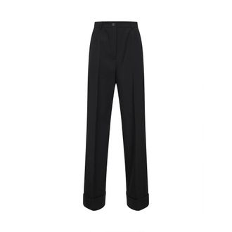Dolce & Gabbana Wollen Gabardine Broek - Dames - Straight fit broeken - Zwart - XS - Wol - Broeken