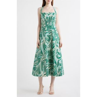Vince Camuto Leaf Print Cotton Poplin Dress in Green Mult at Nordstrom, Size 16