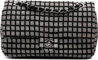 Chanel 2014 Medium Classic Ribbon Tweed Double Flap schoudertas - Wit